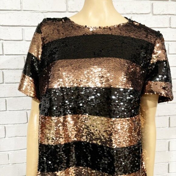Anthropologie Maeve Short-Sleeve Sequin Striped Top - Size Large - Picture 9 of 13